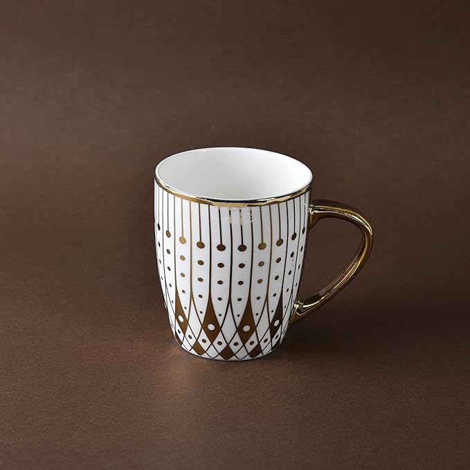 Femora Gold Modern Pattern With White Background Golden Coffee Mugs| 160 Ml | Golden | 6 Pcs Set | Not Microwave Safe