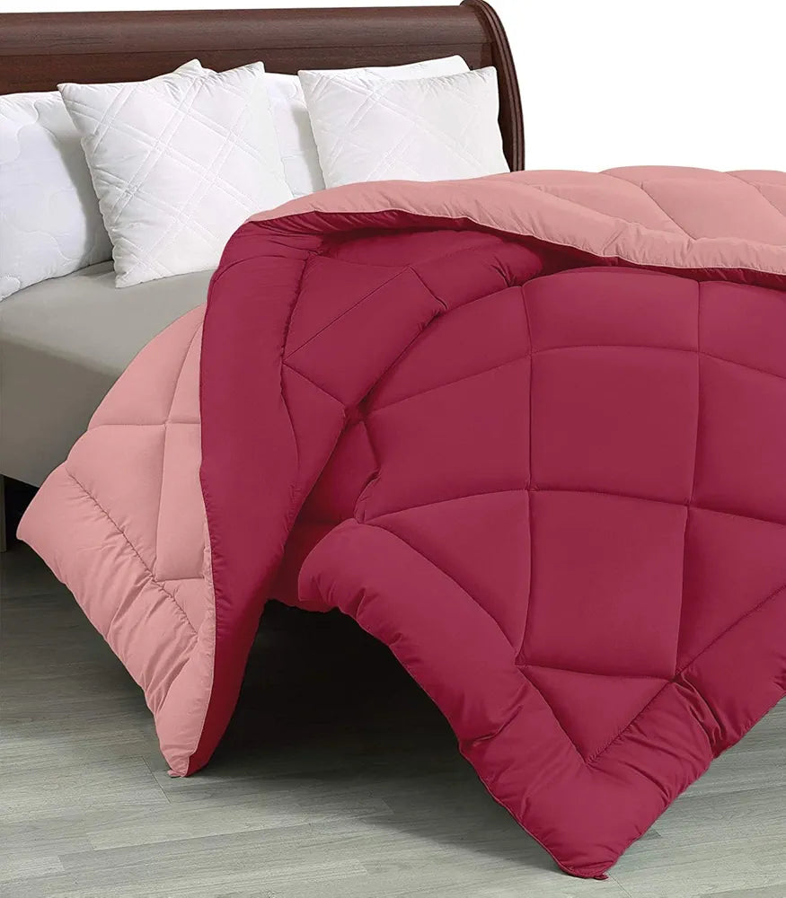 Cloth Fusion Reversible AC Comforter Set Double Bed Soft Microfibre King Size Quilt Blanket for Winter Magenta & Light Pink