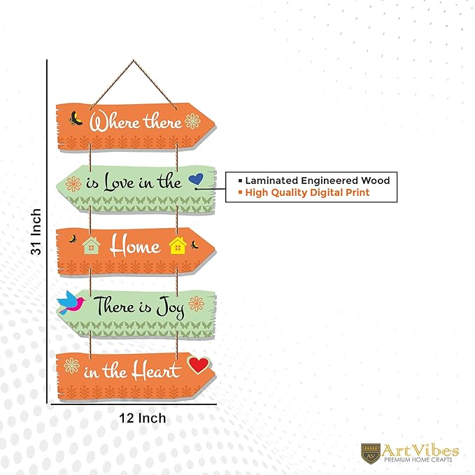 Art Vibes Home Quotes Decorative Wall Art Wooden Hanger for Living Room | Set of 5