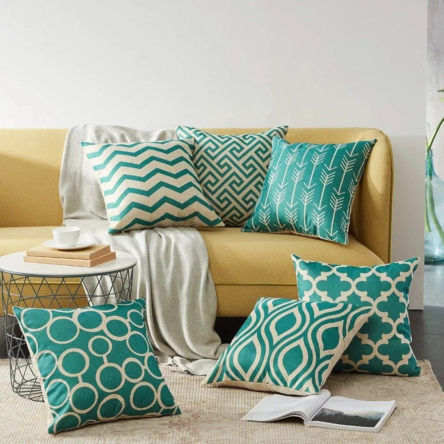 Aerohaven Set of 6 Satin Abstract Designer Decorative Throw Pillow/Cushion Covers Aqua/ Sea Green