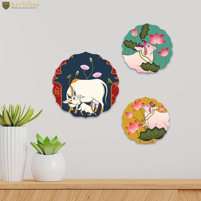 Artvibes Pichwai Designer Art Wooden Wall Hanging Decor