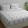 Huesland by Ahmedabad Cotton 144 TC Bedsheet for King Size Bed with 2 Pillow Covers | White (Grey Circles)