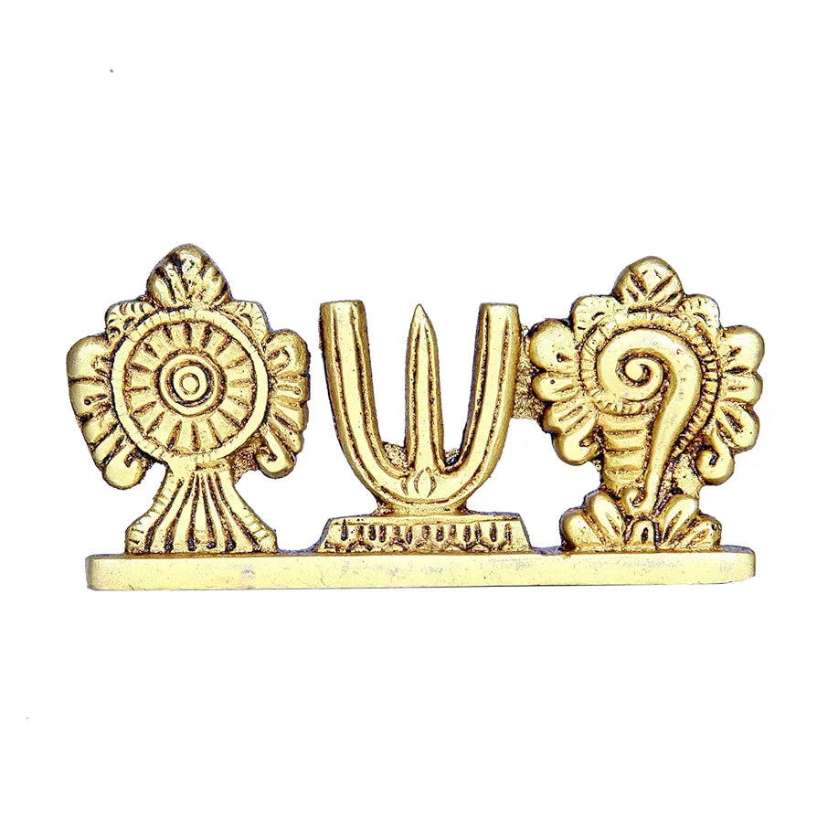 Anciently Vadakalai Shankh Chakra Namah Stand/Vadakalai Thiruman Sangu Chakram Stand, Brass, 5cm Height, Gold Colour, 1 Piece