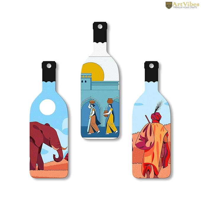 Artvibes Modern Abstract Art Wooden Wall Hanging for Home Decor | Set of 3