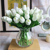 Single Stem Real Pu Touched Artificial Tulips 10 Pcs Arrangement Bouquet with Glorious Moral White