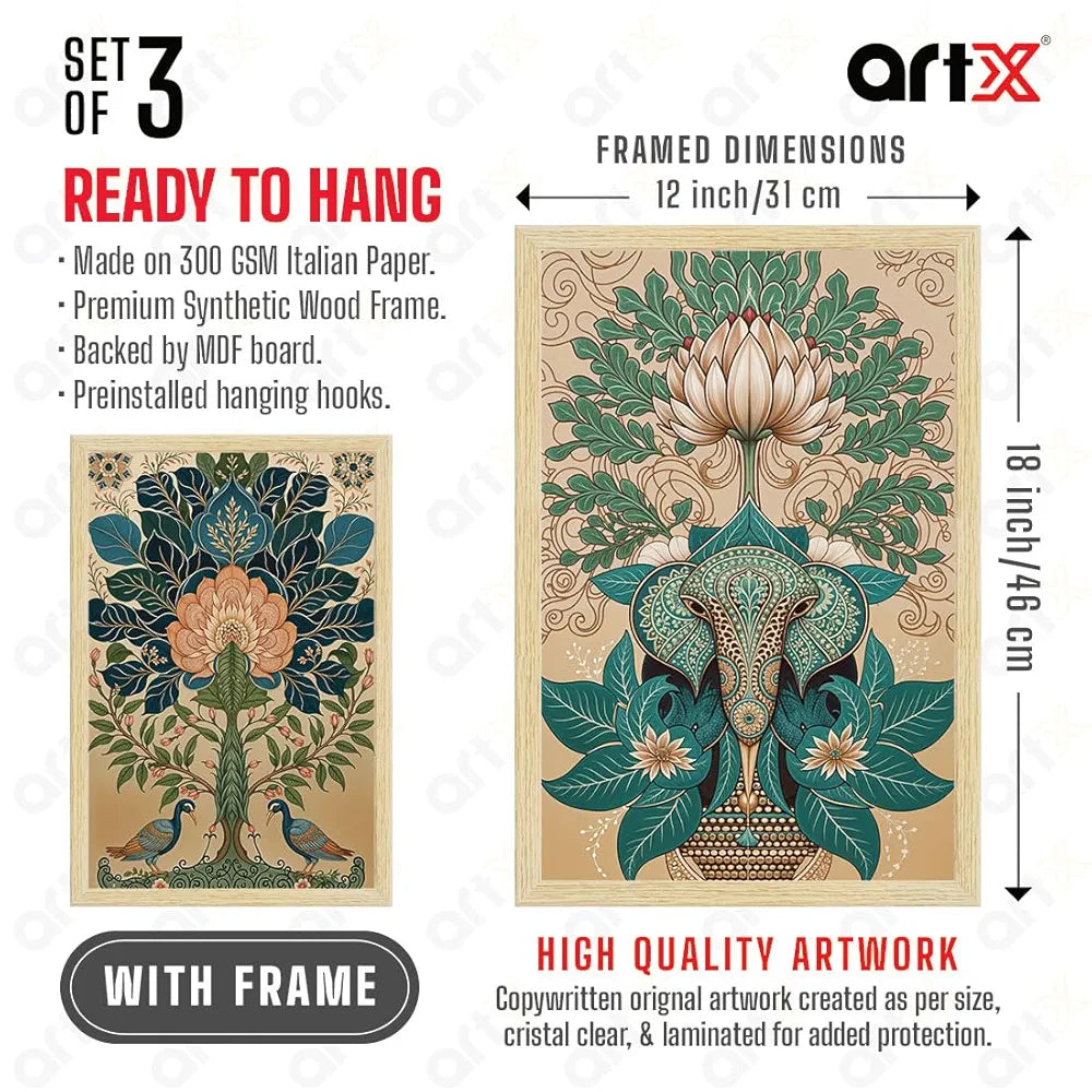 ArtX Paper Madhubani - 01 Art Paintings with Frame Set of 3