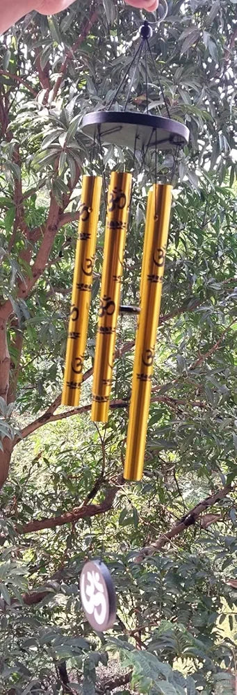 Tej Gifts Feng Shui Metal Wind Chime with OM Symbol – 5 Pipes Golden Hanging Bells