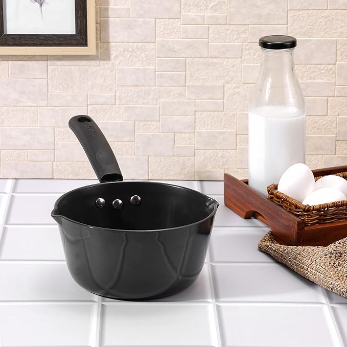 Vinod Black Pearl Hard Anodised American Non Stick Saucepan - 1.8 litre, 18cm | 3.25mm Thickness | Metal Spoon Friendly | Easy to Pour