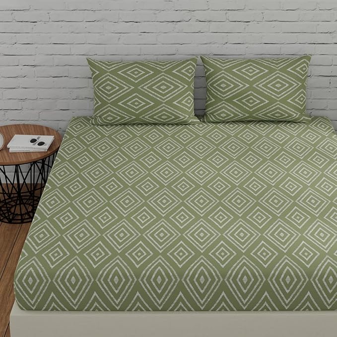Huesland by Ahmedabad Cotton 144 TC Cotton Bedsheets for King Size Bed with 2 Pillow Covers | Sage Green