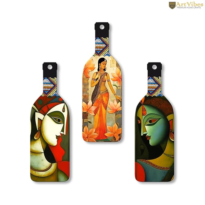 Artvibes Abstract Art Beautiful Woman Wooden Wall Hanging for Home Decor | Set of 3