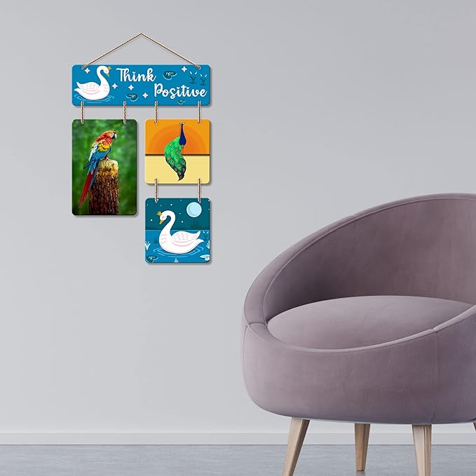 Artvibes Think Positive Decorative Wall Art Wood Hanging for Livingroom, Bedroom | Home Decor
