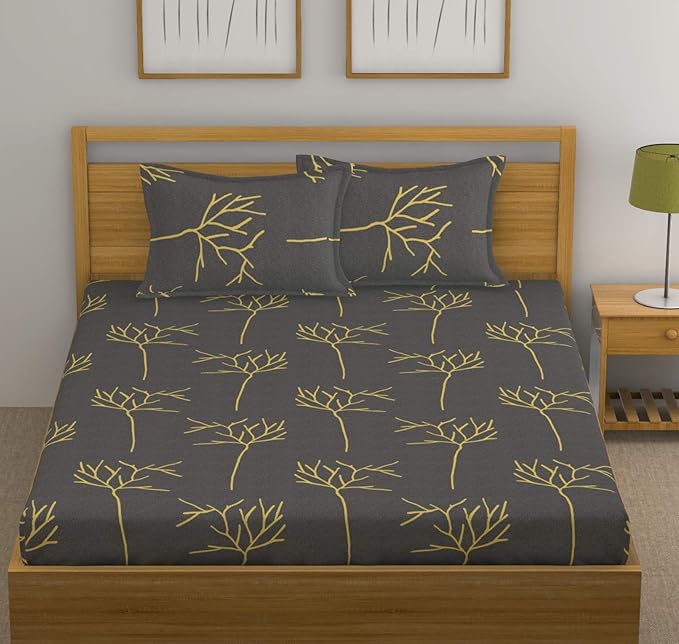 Huesland by Ahmedabad Cotton 144 TC Cotton King Size Bedsheet with 2 Pillow Covers - Grey