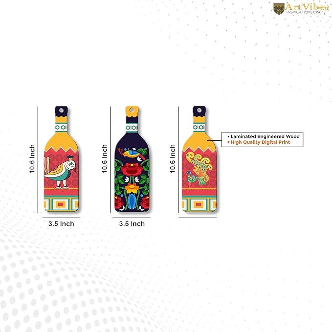 Artvibes Decorative Pots Wooden Wall Hanger for Home | Set of 3