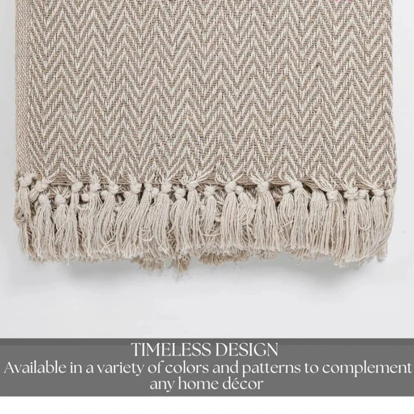 Homadorn All Season Cotton Weaved Throw Blanket Colour Beige