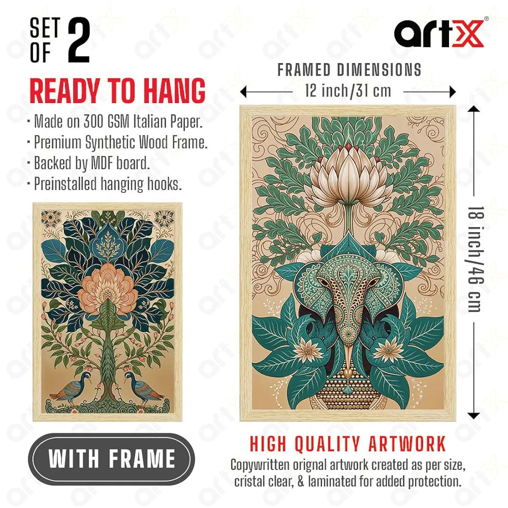 ArtX Paper Madhubani - 01 Art Paintings with Frame Set of 2