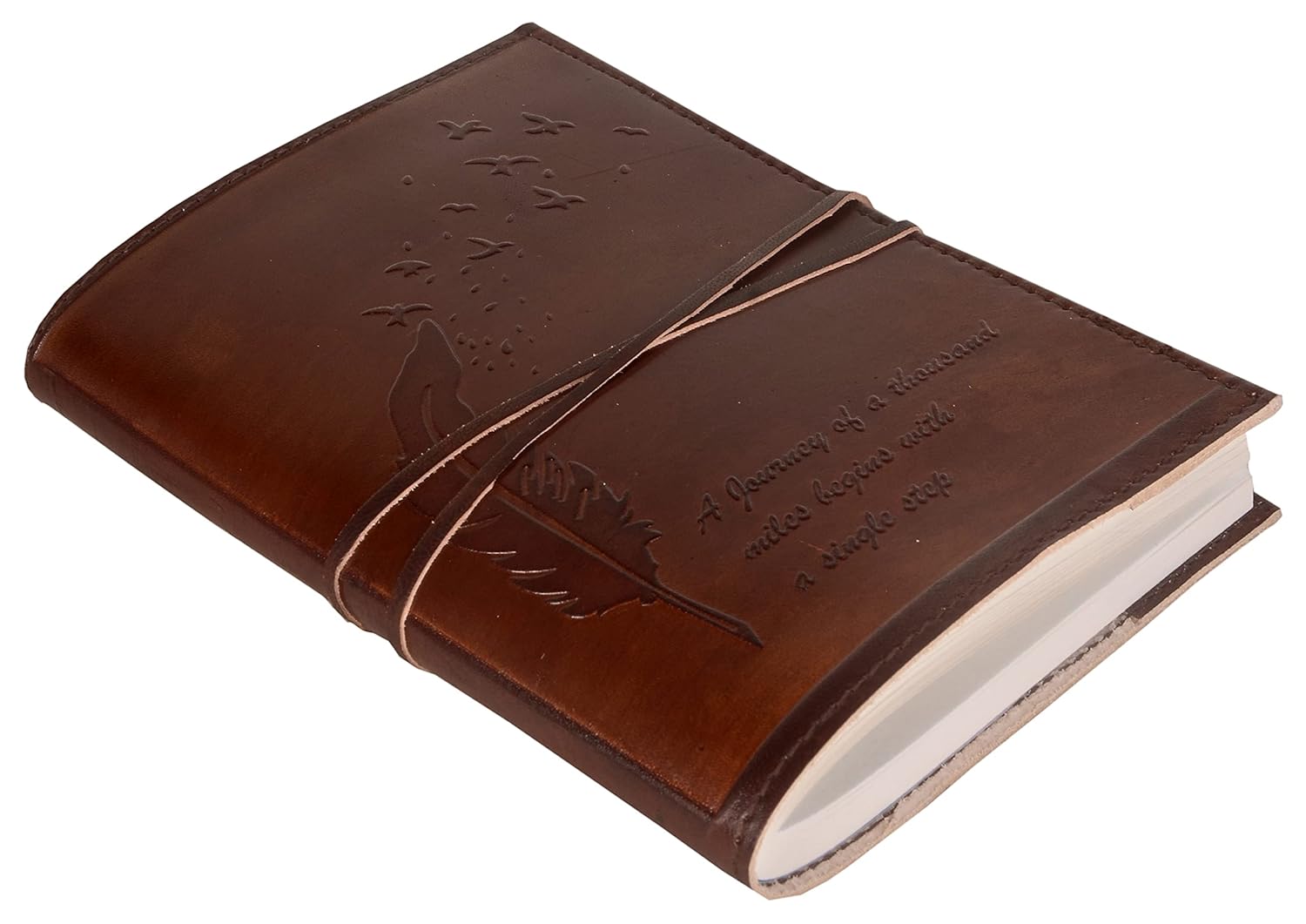 CraftShades – Refillable Leather Diary – Feather with Birds, Leaf of Tree Embossed with Quote 125 GSM Plain 200 Papers Notepad for Men and Women – Size 6 x 8.5 Inch (Leaf Embossed)