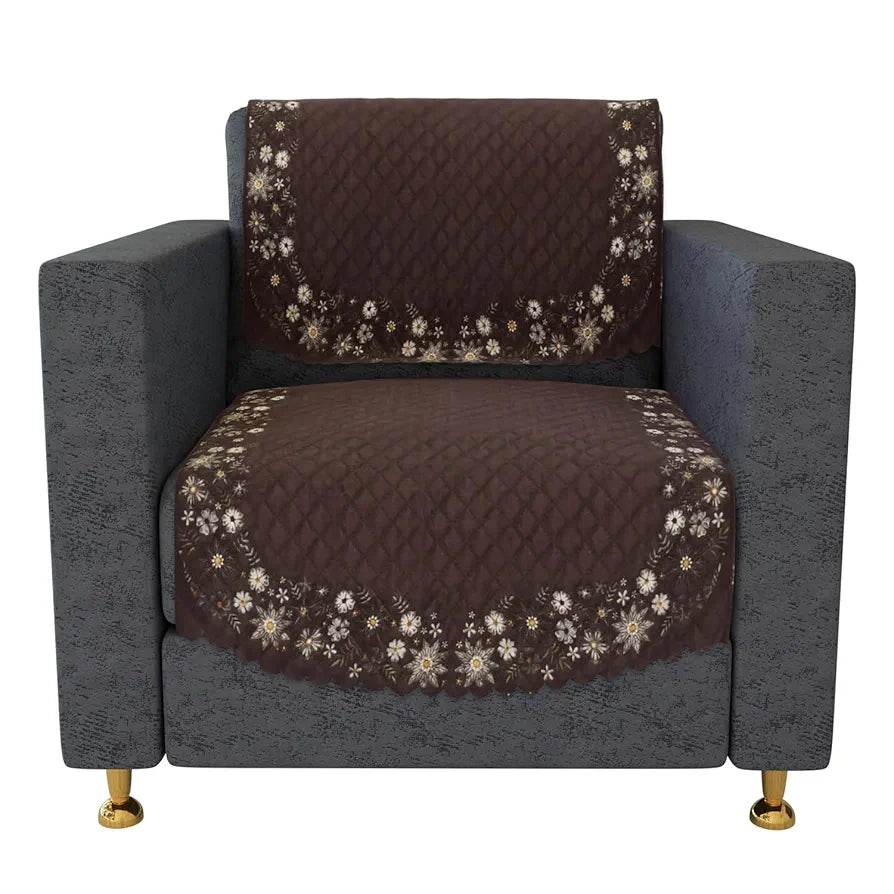 Kuber Industries Sofa Cover 5 Seater Set Digital Painting Quilted Sofa Set for Hall Brown