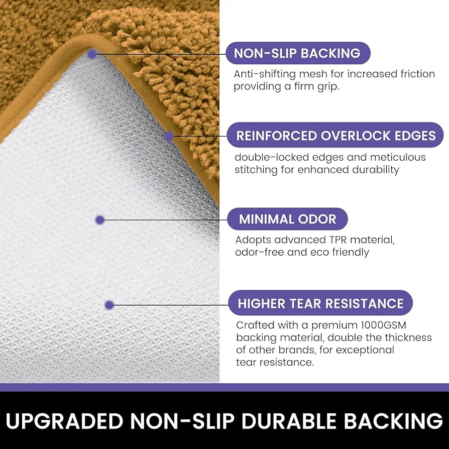 Luxe Home International Microfibre Rectangular Bath Mat Super Soft Anti Skid Newman Mats For Bathroom Colour Gold