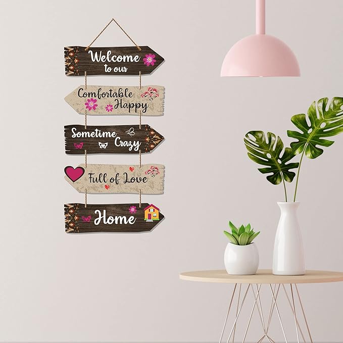 Artvibes Home Quotes Decorative Wall Art Wooden Wall Hanger for Living Room | Set of 5