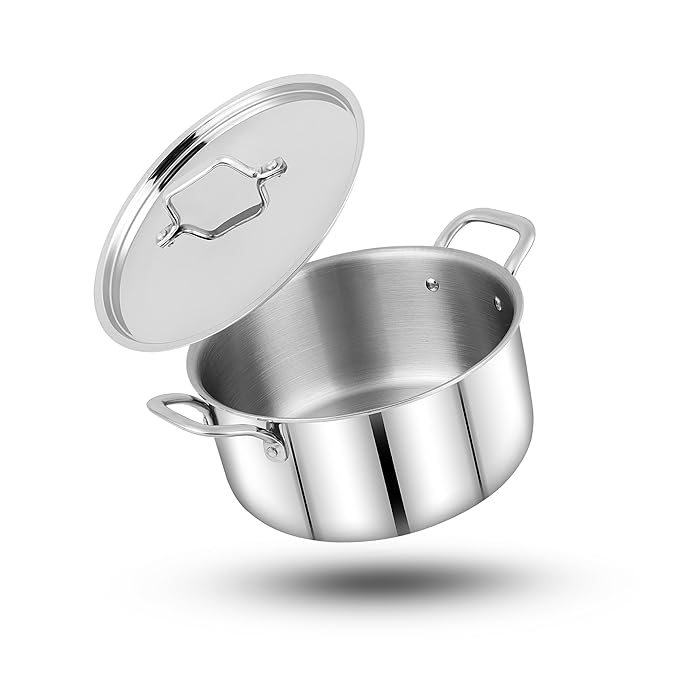 Pigeon Tristeel Triply 22 Cm Casserole With Stainless Steel Lid | 4600ml Capacity | Induction & Gas Stove Compatible