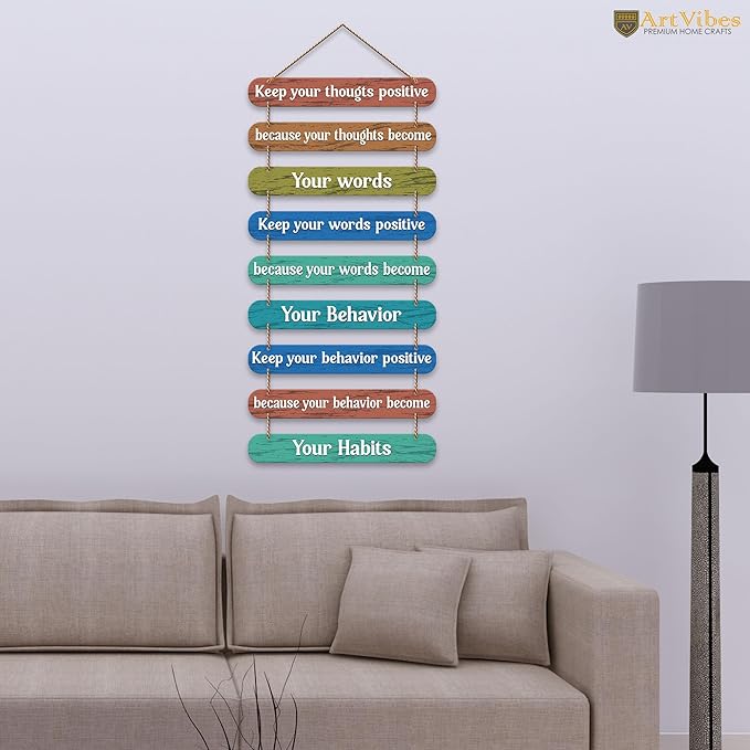 Artvibes Positive Quote Printed Wooden Wall Hanging for Home Decorative Items