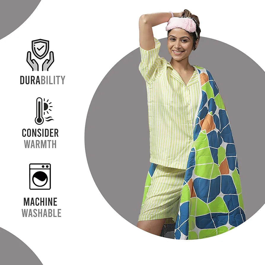 Divine Casa 120 GSM Microfiber Reversible Comforter Single Bed for Summer Blankets TC - 120 Colour Lichen Green