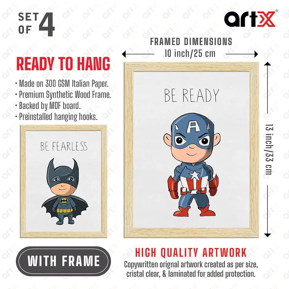 ArtX Wall Paintings Superheroes Kids Room Wall Frame Set Of 4
