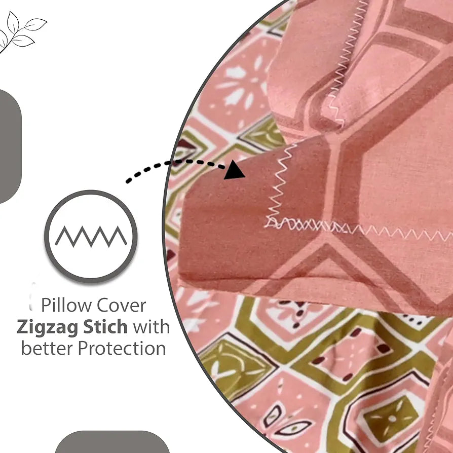 Divine Casa 144 TC Pure Cotton Double Bedsheet with 2 Pillow Covers Geo Nordic Hexa Colour Mustard Rose Pink