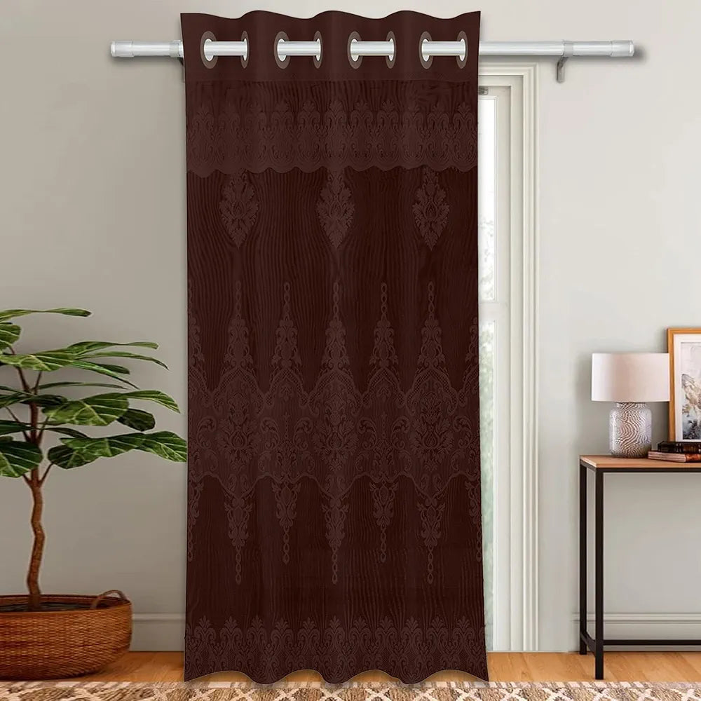 Kuber Industries Door Curtains Premium for Bedroom Sheer Curtain with 8 Rings SY15ZZ Brown