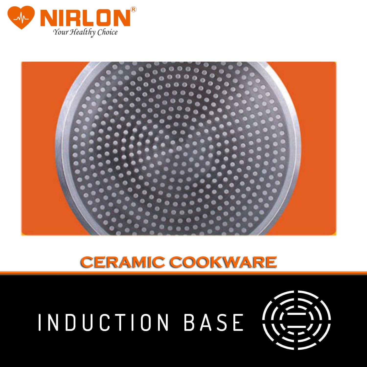 Nirlon Non Stick Induction Base Ceramic Coated Sauce Pan 18cm Diameter (Orange), 1.9 Liter