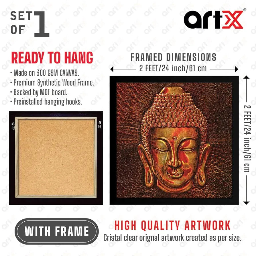 ArtX Golden Buddha Big Canvas Painting For Living Room With Frame