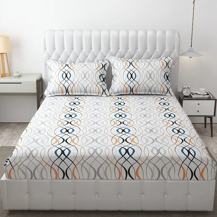 Fresh From Loom Bedsheet King Size Microfiber Bed Sheet For Double Bed Floral Design Bed Spread With 2 Pillow Covers 144 TC White