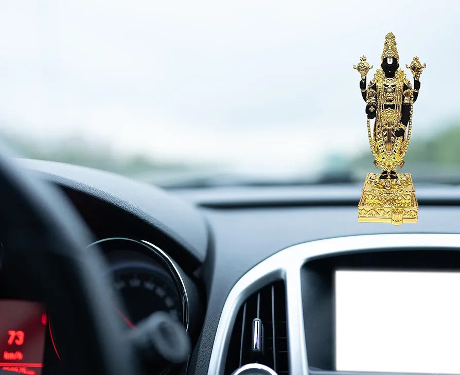 Gold Art India Lord Tirupati Balaji Gold Plated Idol with Black Terracotta Finish