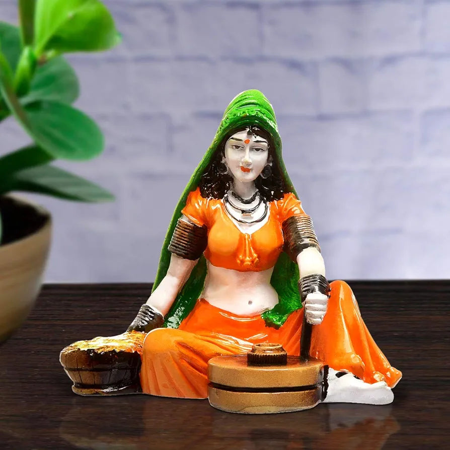Karigaari India Hnadcrafted Polyresine Lady with Chakki Sculpture