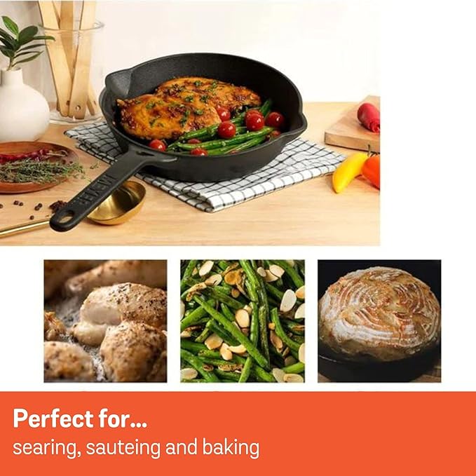 Meyer Pre-Seasoned Cast Iron Frypan Cast Iron Skillet |Induction Frying Pan 26cm Black