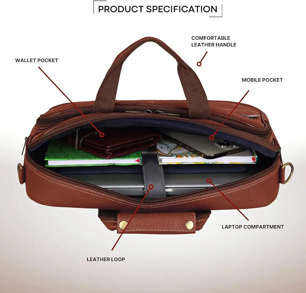 WildHorn Leather 15 inch Laptop Bag for Men I Padded Laptop Compartment I Carry Handles with Adjustable Strap