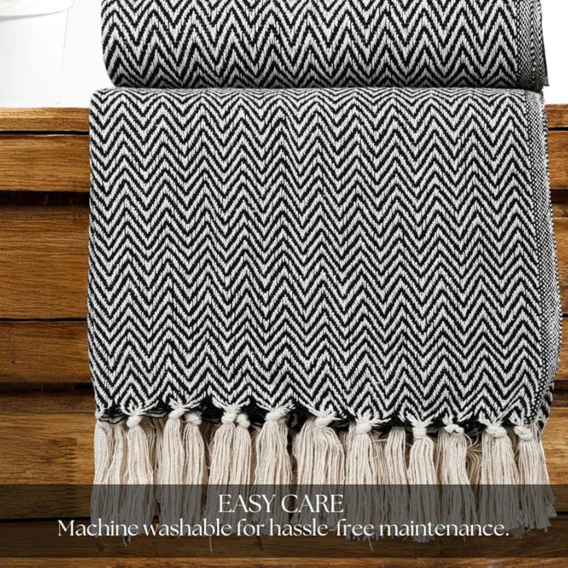 Homadorn All Season Cotton Weaved Throw Blanket Colour Black