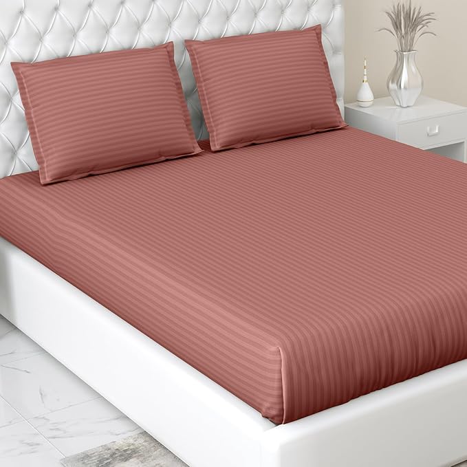 Haus & kinder Cotton Elastic Fitted Bedsheet King Size 2 Pillow Covers | Colour Rust