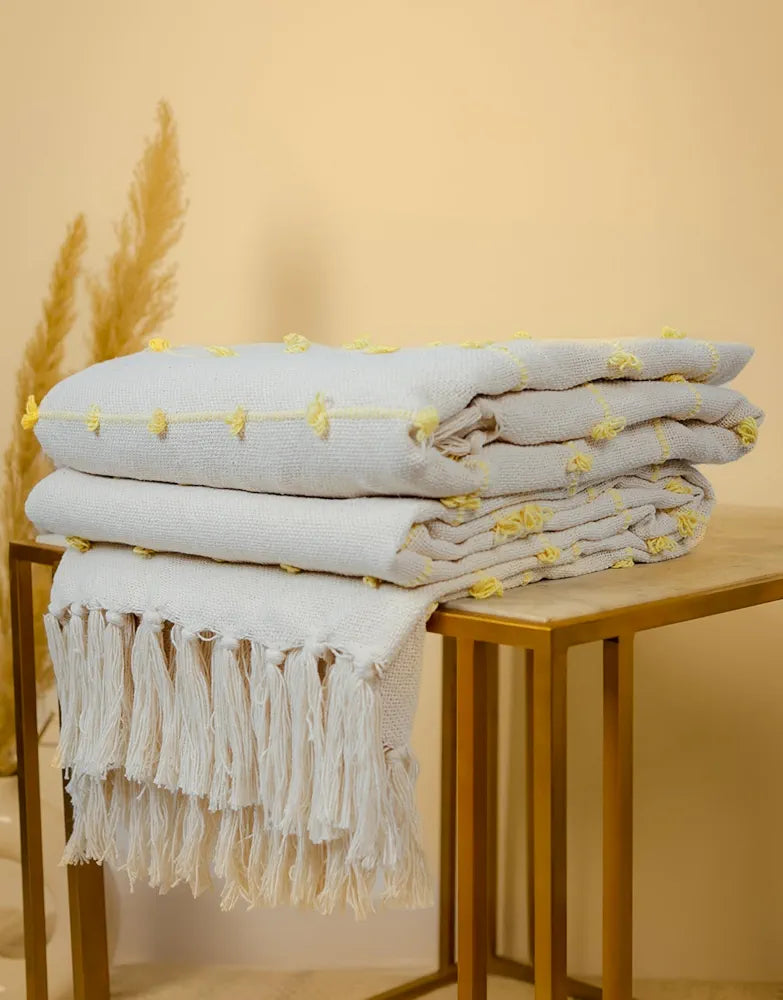 Sajavat Home Hand-Knitted Pure Cotton 3 Seater Sofa Throw Colour Beige Multi