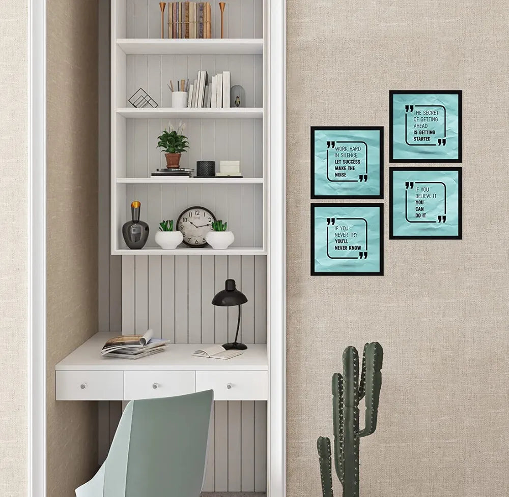 ArtX Paper Motivational Quotes AXJ00140-MOT Work Hard in Silence Wall Art Painting Set of 4