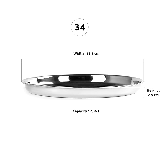Sumeet Stainless Steel Heavy Gauge Deep Wall Dinner Plates 33.7cm Set of 4pc