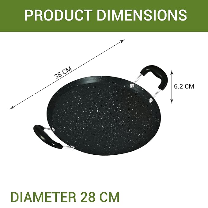 Femora Carbon Steel 28 Cm Dosa Tawa/ Comal Pan With Bakelite Handle | Heat Resistant | 3 Layer Non-stick Coating Pan | Black