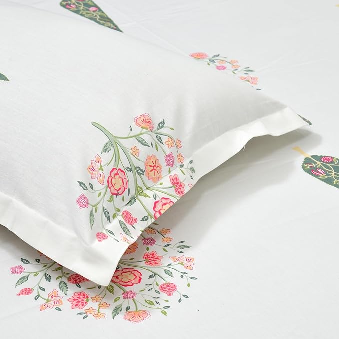 Haus & kinder Cotton Queen Size Bedsheet 1 Cotton Bed Sheet for Double Bed (90 X 100 Inches) with 2 Pillow Covers 186 TC | White Color