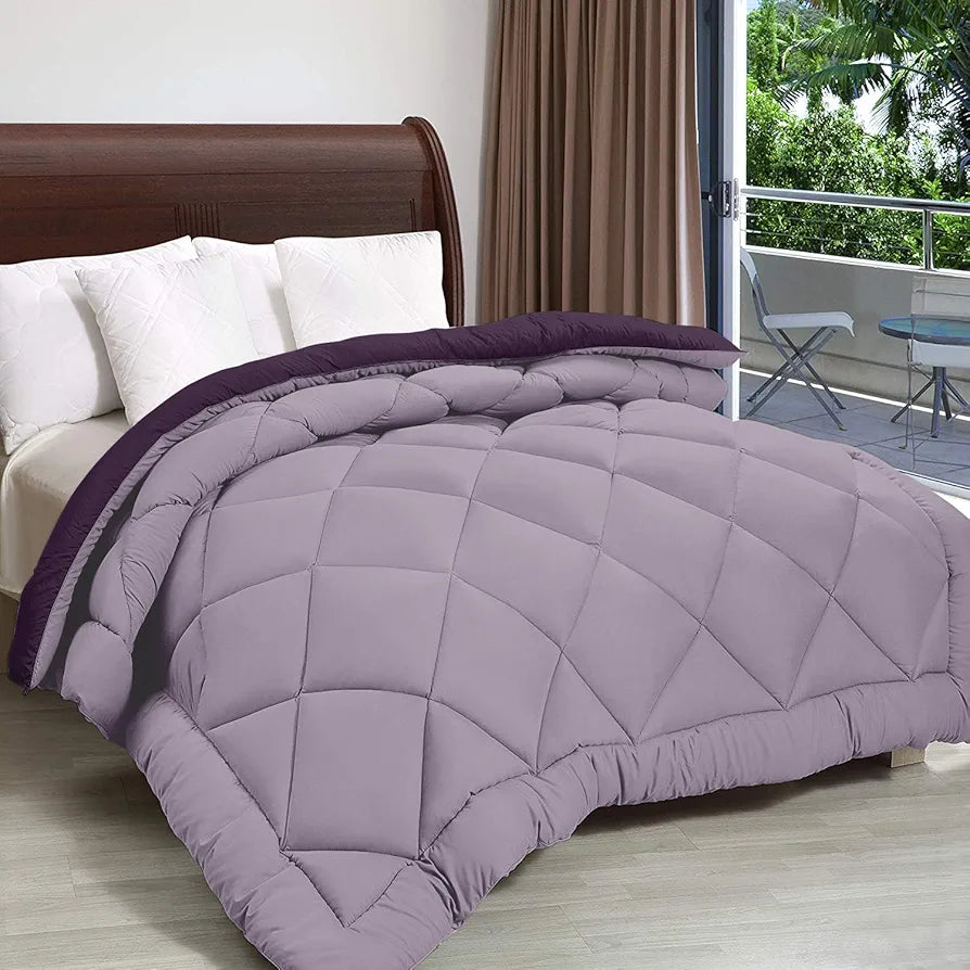 Cloth Fusion Reversible AC Comforter Set Double Bed Soft Microfibre King Size Quilt Blanket for Winter Plum & Lilac