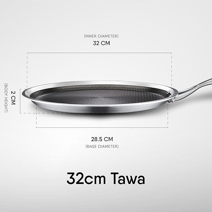 Stahl Artisan Hybrid Triply Dosa Tawa, Dosa Tawa with Induction Base 32 cm - 1300 gms