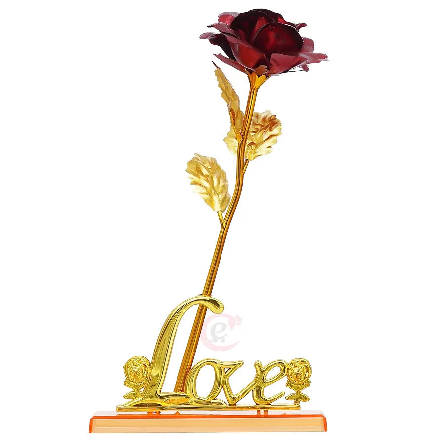 Golden Red Rose Flower with Love Showpiece