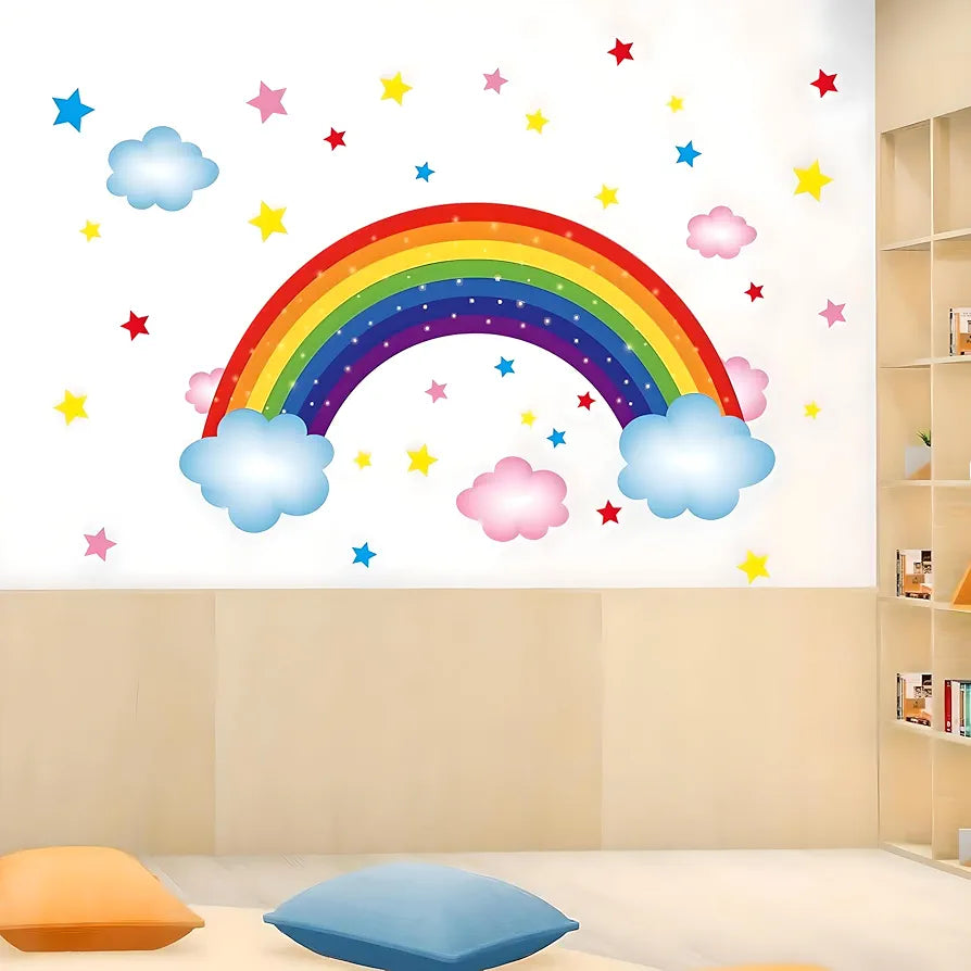 Jaamso Royals Cartoon Colored Rainbow With Colourful Clouds Stars Creative Decorative Wallsticker Vinyl