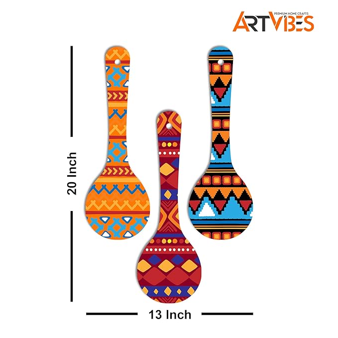 Artvibes African Pattern Wooden Wall Hanger for Home | Set of 3