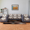 Kuber Industries Velvet Sofa Cover Set Brown Colour 5 Seater Couch Cover with Check Border Pattern