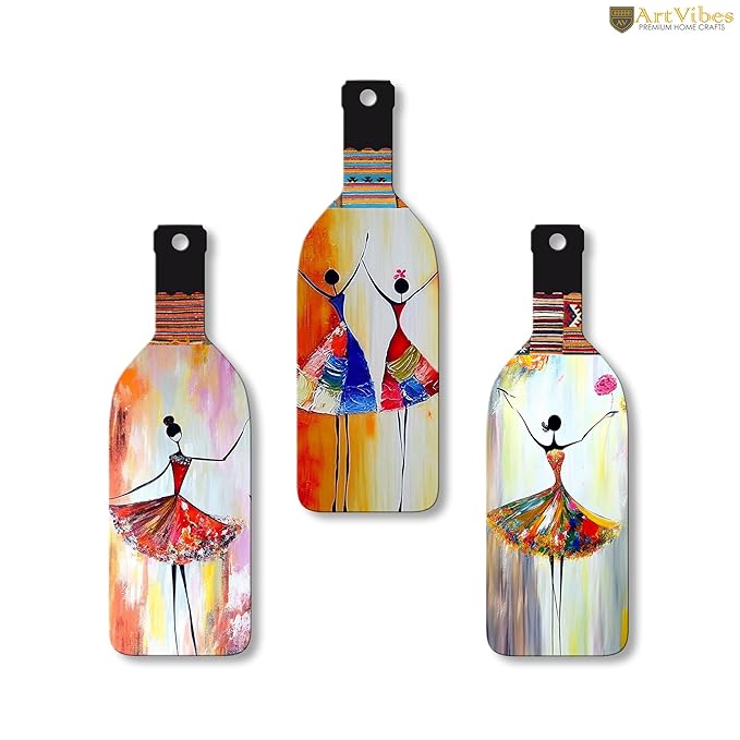 Artvibes Abstract Art Dancing Girl Wooden Wall Hanging for Home Decor | Set of 3